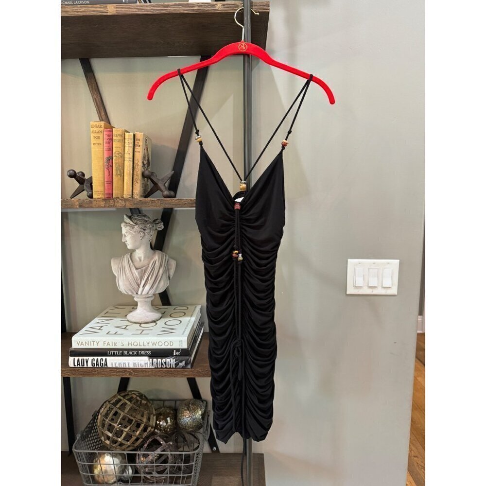 Anya Ruched Bead Embellished Mini Dress Black Womens Size XS - Picture 9 of 15